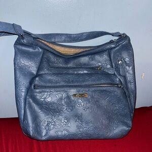Floral Embossed Blue Shoulder Bag